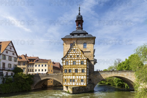 Old Town Hall in the Regnitz and Upper Bridge, Bamberg, Bavaria, Germany, Europe