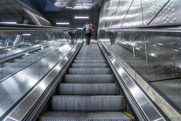 Modern underground station of the Wehrhahn line, Benrather Straße, 6 new stations, opened in 2016, of the 3.4 km long underground line in the city centre of Düsseldorf, North Rhine-Westphalia, Germany, Europe