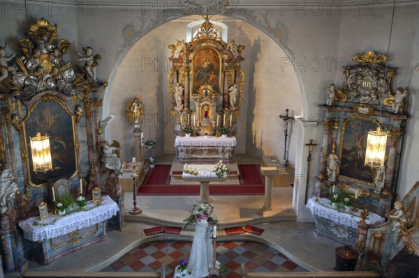 Side altars and chancel of St Wendilinus Church built between 1766 and 1769 Steinbach, Lower Franconia, Bavaria, Germany, Europe