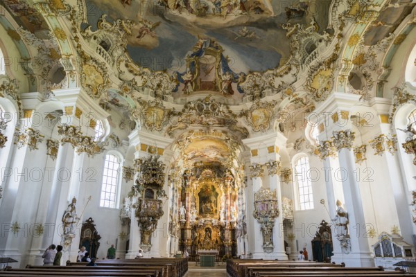 Interior view, pilgrimage church of St Coloman, Schwangau, Füssen, Ostallgäu, Allgäu, Swabia, Bavaria, Germany, Europe