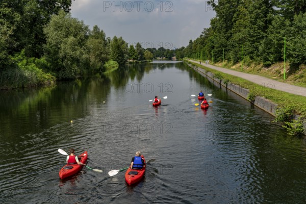 Sportpark Wedau, regatta course, parallel canal, tour with hire kayaks through the Duisburg water world, North Rhine-Westphalia, Germany, Europe