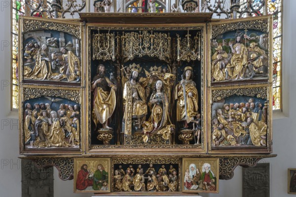 Late Gothic winged altar by Michael Wohlgemut completed in 1508, Church of St John and St Martin, Schwabach. Middle Franconia, Bavaria, Germany, Europe