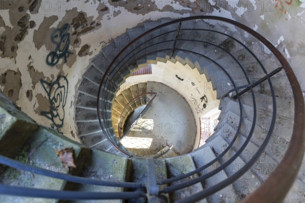 Spiral staircase inside the observation tower Juttaturm or Bismarck Tower, Jutta-Park Grimma, Saxony, Germany, Europe