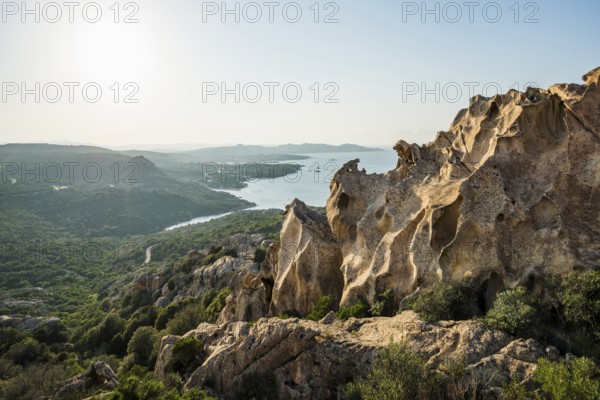 Bizarre granite rocks, Roccia dell Orso, sunset, Capo d'Orso, Palau, Costa Smeralda, Sardinia, Italy, Oceania