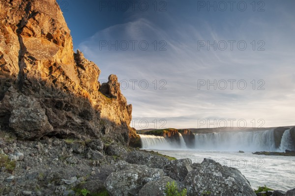 River Skjálfandafljót, waterfall Góðafoss or Godafoss, long exposure, North Iceland, Iceland, Europe