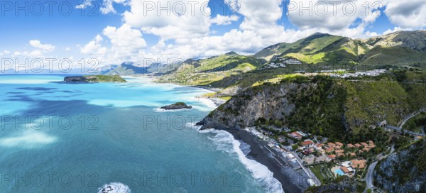 Crawford Beach Marinella from a drone, San Nicola Arcella, Cosenza, Calabria, Italy, Europe