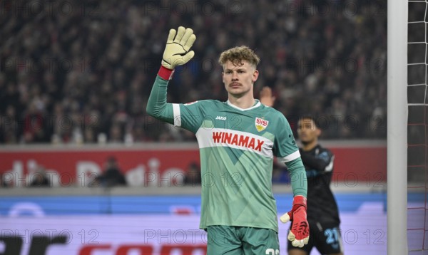 Goalkeeper Alexander Nübel VfB Stuttgart (33) Gesture Gesture MHPArena, MHP Arena Stuttgart, Baden-Württemberg, Germany, Europe