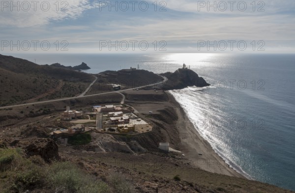 Faro del Cabo de Gata lighthouse, Cabo de Gata nature park Park, Nijar, Almería, Andalusia, Spain, Europe