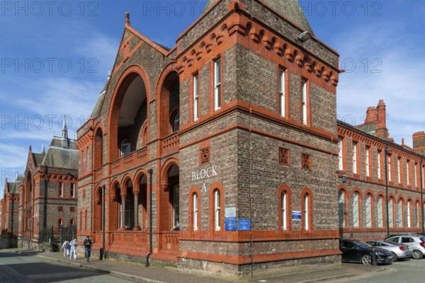 Red brick of historic Waterhouse buildings, North Campus, University of Liverpool, England, UK Block A
