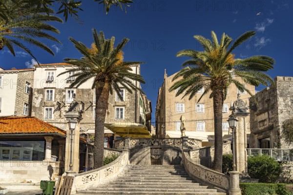 Historic staircase in the old town centre of Korcula, Croatia, Europe