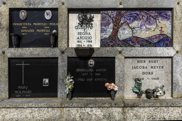 Cemetery, monumental cemetery, urn graves, Morcote, Lake Lugano, Lago di Lugano, Canton Ticino, Switzerland, Europe