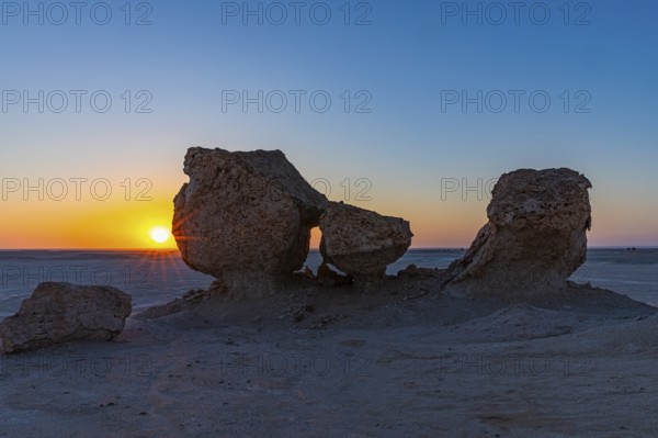 Striking rock formation in the Huqf stone desert at sunrise, Arabian Peninsula, Sultanate of Oman