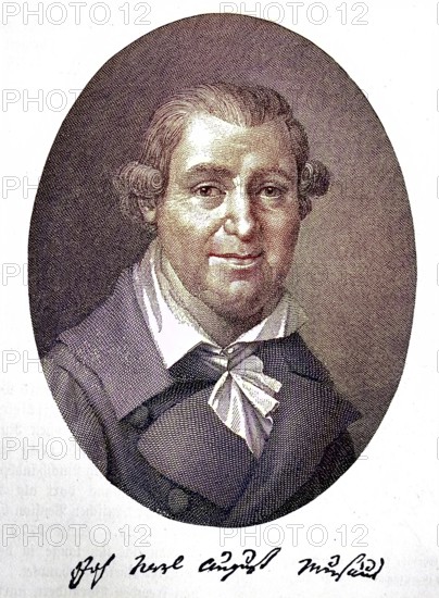 Johann Karl August Musäus, 29 March 1735, 28 October 1787, was a German philologist, writer and literary critic of the Enlightenment, digital reproduction of an original from the 19th century, original date unknown