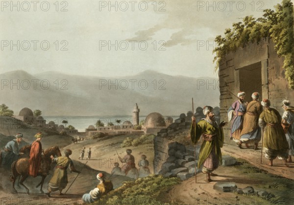 Historical Palestine, The village of Bethany and the Dead Sea, Historical, digitally restored reproduction from an early 19th century original, date unknown