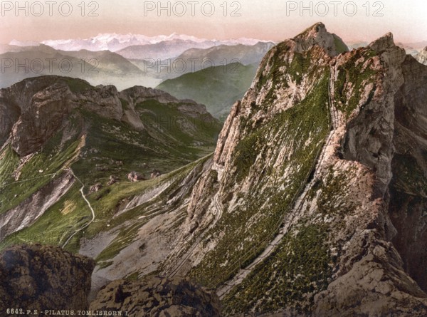 Tomlishorn, I. and Oberland Alps, Pilatus, Switzerland, Historical, digitally restored reproduction from a 19th century original, Record date not stated, Europe