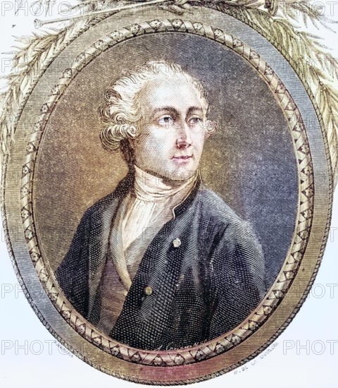 Antoine Laurent Lavoisier, 1743-1794, French chemist. Engraved by Pannemaker-Ligny after De La Charlerie, Historic, digitally restored reproduction from a 19th century original, Record date not stated