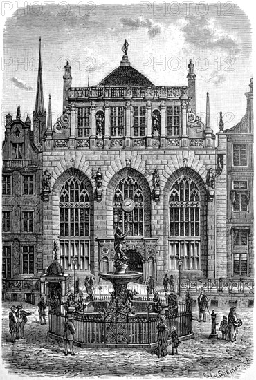 The Artus Court in Danzig, Gdansk, Poland, in 1882, Historical, digital reproduction of an original from the 19th century, Europe