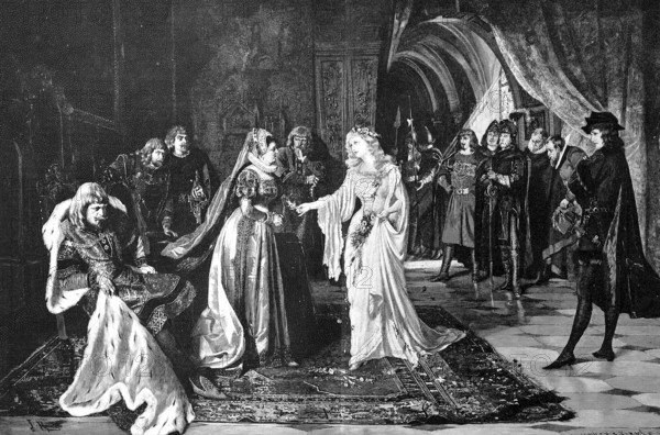 Ophelia, character from Shakespeare's tragedy Hamlet, historical, digital reproduction of an original from the 19th century