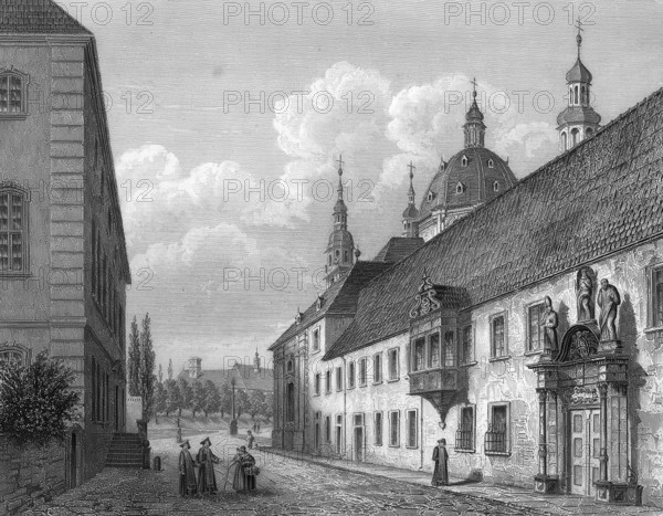 Seminary and library near the cathedral of Fulda, 1850, Hesse, Germany, reproduction from an original from that time, historical, digitally enhanced, Europe