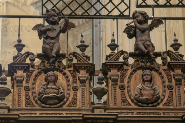 Choir stalls in the Cathedral of the Holy Cross over the Sea, Catedral de Santa Cruz sobre las Aguas, Cádiz, Spain, Europe