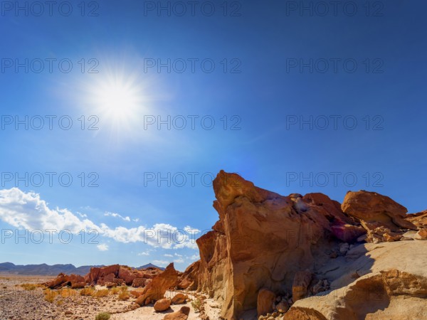Red rock formations at the ancient petroglyphs in the Atacama Desert, Chile, South America