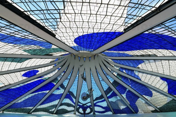 Angels hanging from the stained-glass ceiling, Roman Cathedral of Brasilia or Metropolitan Cathedral of Our Lady of Aparecida, designed by Oscar Niemeyer, World Heritage Site, Brasilia, Federal district, Brazil, South America
