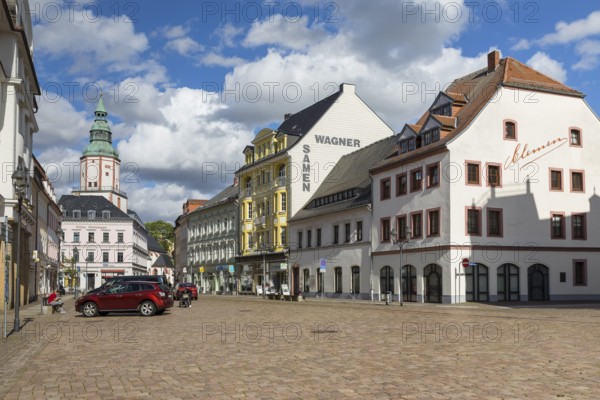 Obermarkt with view to the Nicolaikirche, Döbeln, Saxony, Germany, Europe