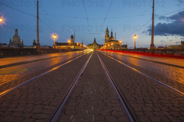Augustusbruecke, Catholic Court Church, Sanctissimae Trinitatis, Dresden, Free State of Saxony, Germany, Europe