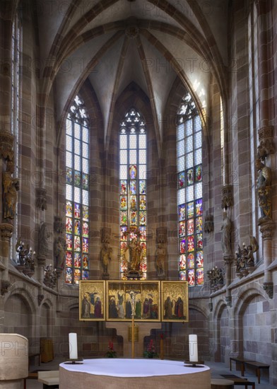 Interior view of the altar, choir, Church of Our Lady, Nuremberg, Franconia, Bavaria, Germany, Europe