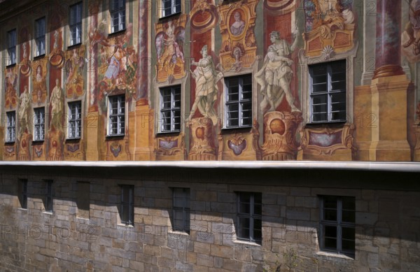 Façade painting by Anton Greiner, Old Town Hall, historic old town centre, Bamberg, Upper Franconia, Bavaria, Germany, Europe