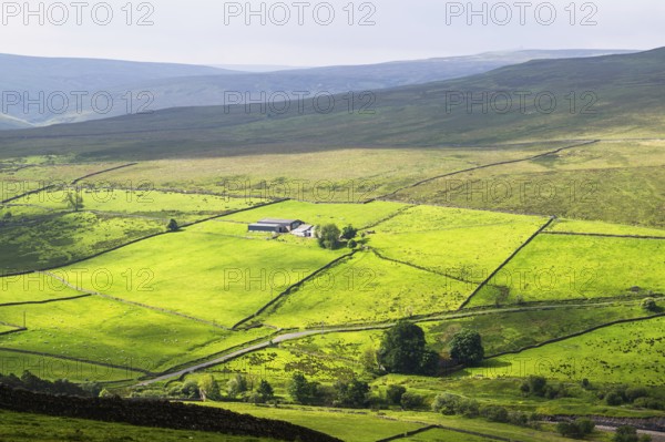 Farms over North Pennines, Cumbria, Durham, Northumberland, North Yorkshire, England, United Kingdom, Europe