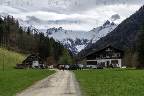 Cafe Gruben, Hotel, Restaurant, Trettachtal, at the back of the Allgäu Alps, near Oberstdorf, Oberallgäu, Allgäu, Bavaria, Germany, Europe