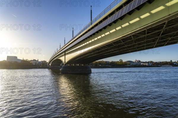 The Kennedy Bridge, the middle of Bonn's 3 Rhine bridges, connects the centre of Bonn and the Beuel district, federal road B56, light rail lines and footpaths and cycle paths, Bonn North Rhine-Westphalia, Germany, Europe