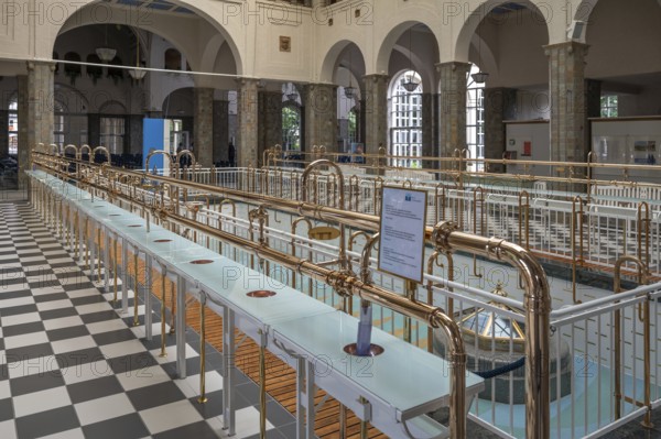 Historic medicinal water taps in the fountain hall, inaugurated in 1842, replaced by a new building in 1911, Bad Kissingen, Lower Franconia, Bavaria, Germany, Europe