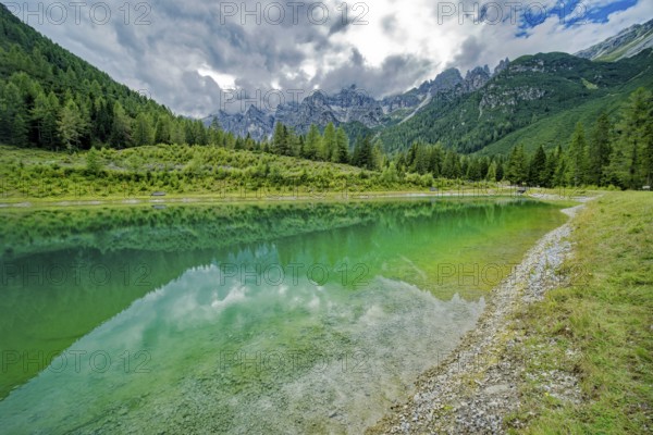 Panoramic lake, mountain lake, Stubai Alps near Telfes and Fulpmes, high mountains of the Alps, weather mood, cloud mood, Tyrol, Austria, Europe