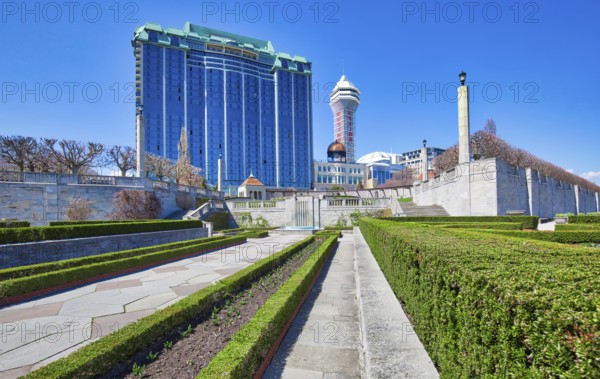 Niagara city downtown and hotel zone facing scenic Niagara waterfalls