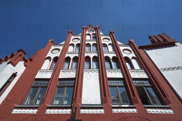 Historic façade of the market pharmacy from 1621, Wismar, Mecklenburg-Vorpommern, Germany, Europe