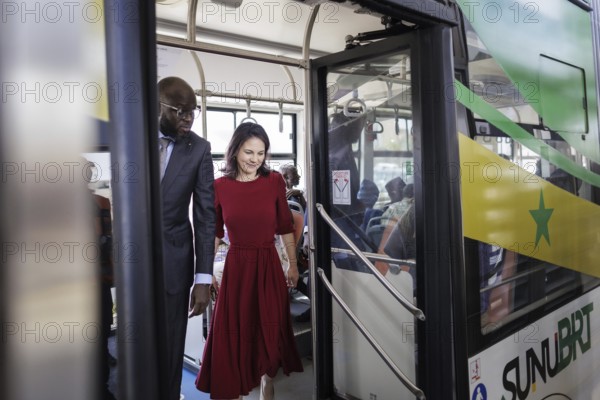 Annalena Bärbock (Alliance 90/The Greens), Federal Foreign Minister, photographed during a trip on a BRT bus of the Bus Rapid Transit (BRT) local transport system in Dakar, 15 July 2024