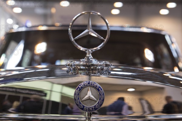 Mercedes star on a Mercedes Benz 600. Techno Classica is the trade fair for vintage, classic and prestige cars, motorsport, motorbikes, spare parts and restoration, Essen, 27 March 2014, Essen, North Rhine-Westphalia, Germany, Europe