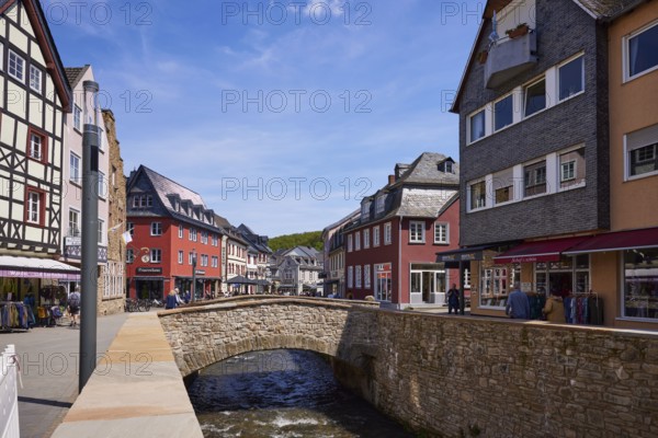Sandstone bridge over the Erft in the town centre of Bad Münstereifel, Eifel, Euskirchen district, North Rhine-Westphalia, Germany, Europe