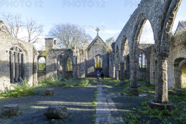 Ruins of Holy Trinity church, Buckfastleigh, north Devon, England, UK destroyed by fire in 1992