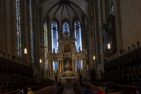 St Mary's Cathedral interior view, the high altar from 1697 in the Gothic choir, Erfurt, Thuringia, Germany, Europe