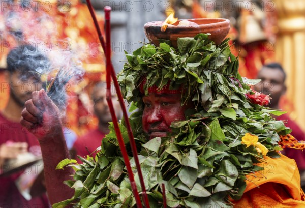 GUWAHATI, INDIA, AUGUST 19: Priest dance in the beat of Dhol (Drum) during the annual three-day-long Deodhani festival at the Kamakhya Temple on August 19, 2024 in Guwahati, India. The Deodhani festival is dedicated to Serpent Goddess Kamakhya, people believed that Goddess Kamakhya fulfills the wishes of the devotees who participate in this festival