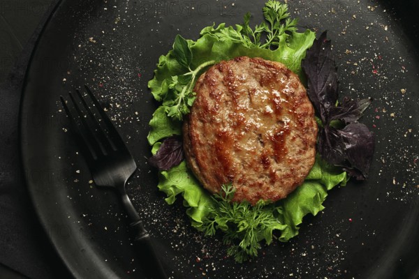 Fried beef patties, top view, no people