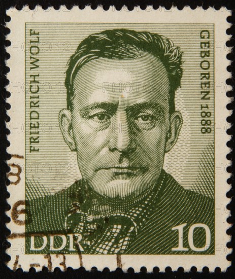 Friedrich Wolf (1888-1952), a German doctor and politically engaged writer. Portrait on an East German stamp