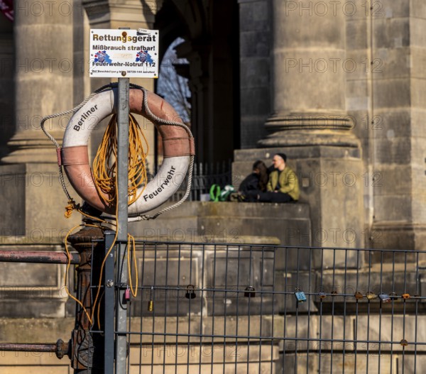 Berlin fire brigade lifebuoy on the Spree, Bode Museum, Berlin