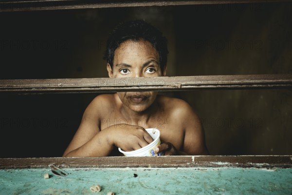 Patient in a psychiatric clinic, Lidice neighbourhood, Caracas, Venezuela, South America