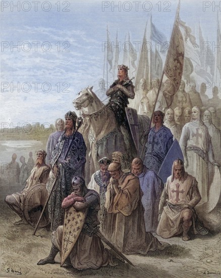 King Louis IX in front of Damietta during his first crusade in 1249, Historical, digitally restored reproduction from a 19th century original, Record date not stated