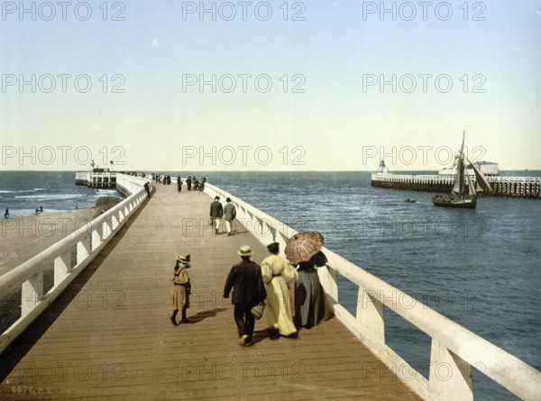Harbour entrance in Ostend, Belgium, ca 1895, Historical, digitally restored reproduction from a 19th century original, Record date not stated, Europe