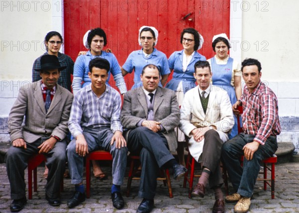Employees of a tobacco factory, Fabrica de Tabaco Michaelense, Ponta Delgado, São Miguel Island, Azores, Portugal, April 1964, Europe